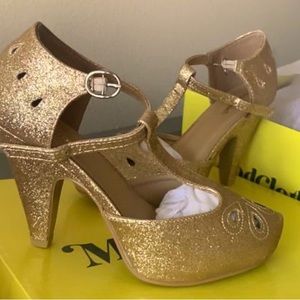 Cute Gold Glitter Heels Vintage Style